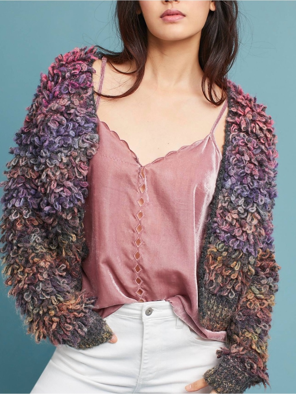 Maeve Anthropologie Pink Velvet Cami Tank Top Scalloped Trim Cutout Detail M